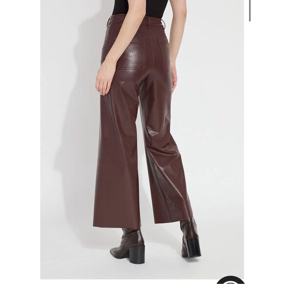 LYSSE NEW YORK $148 Vegan Leather Wide Leg pants deep burgundy large petite NWT - Picture 6 of 6